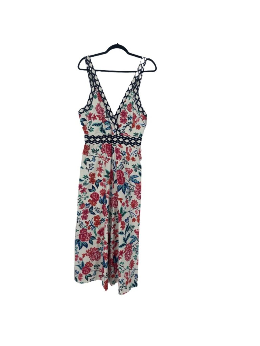 Eliza J White Floral Wide Leg Jumpsuit 8 V-Neck Cotton Blend Romper Wedding - Picture 2 of 9